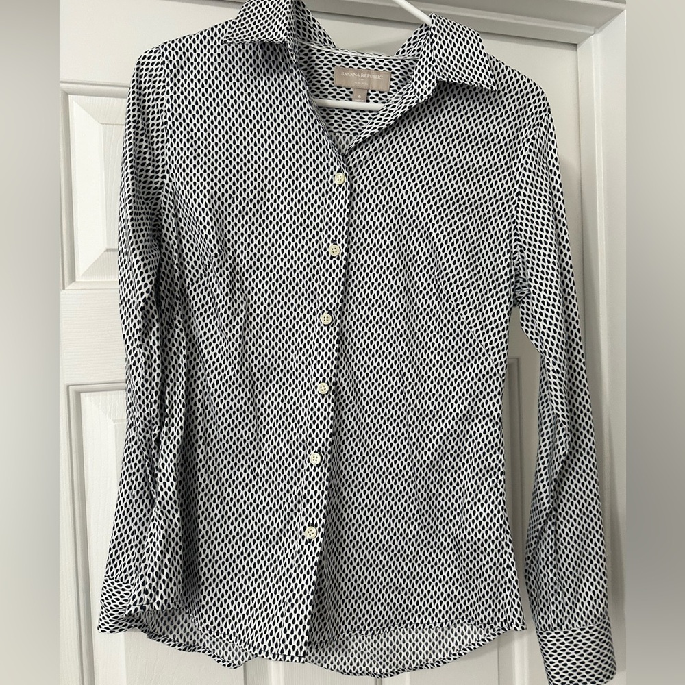 Navy and White Geometric Button-Up Shirt